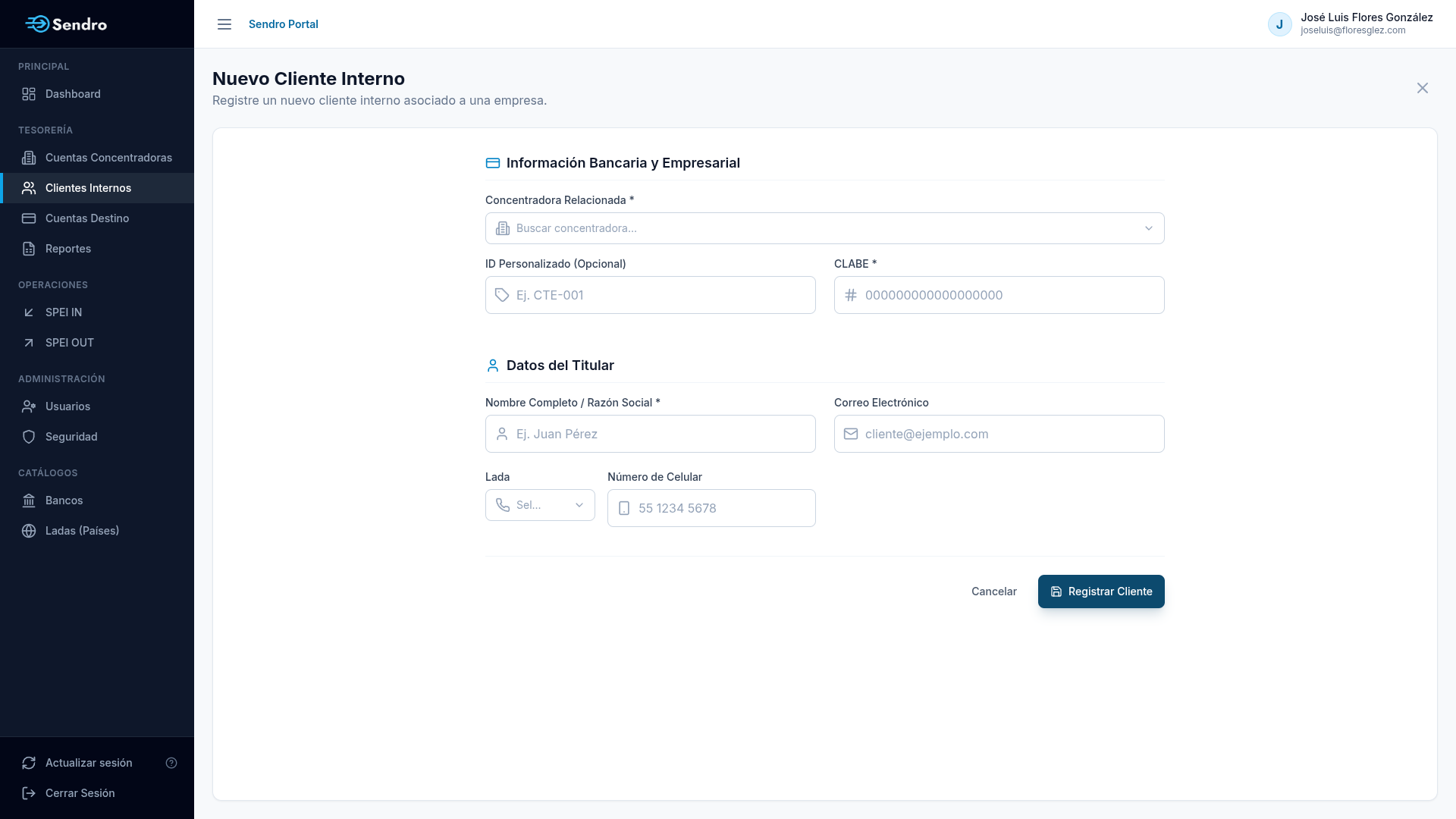 Formulario para Crear Nuevo Cliente Interno