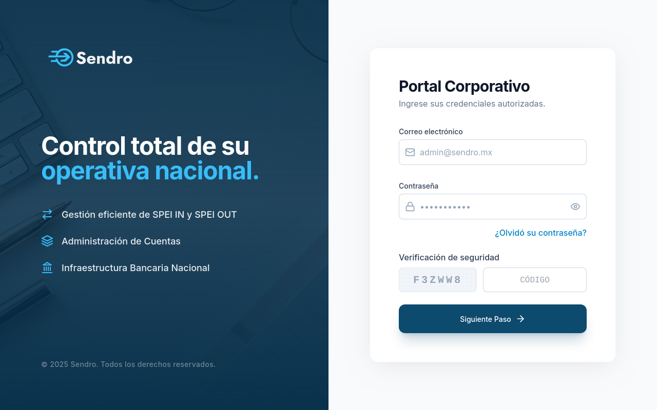Formulario de Inicio de Sesión Sendro Portal